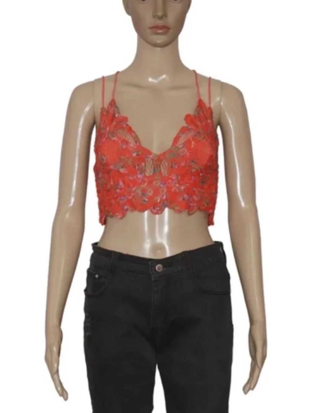 Free People Fp One Adella Bralette Printed Lace Criss Cross Smocked Crop Top S